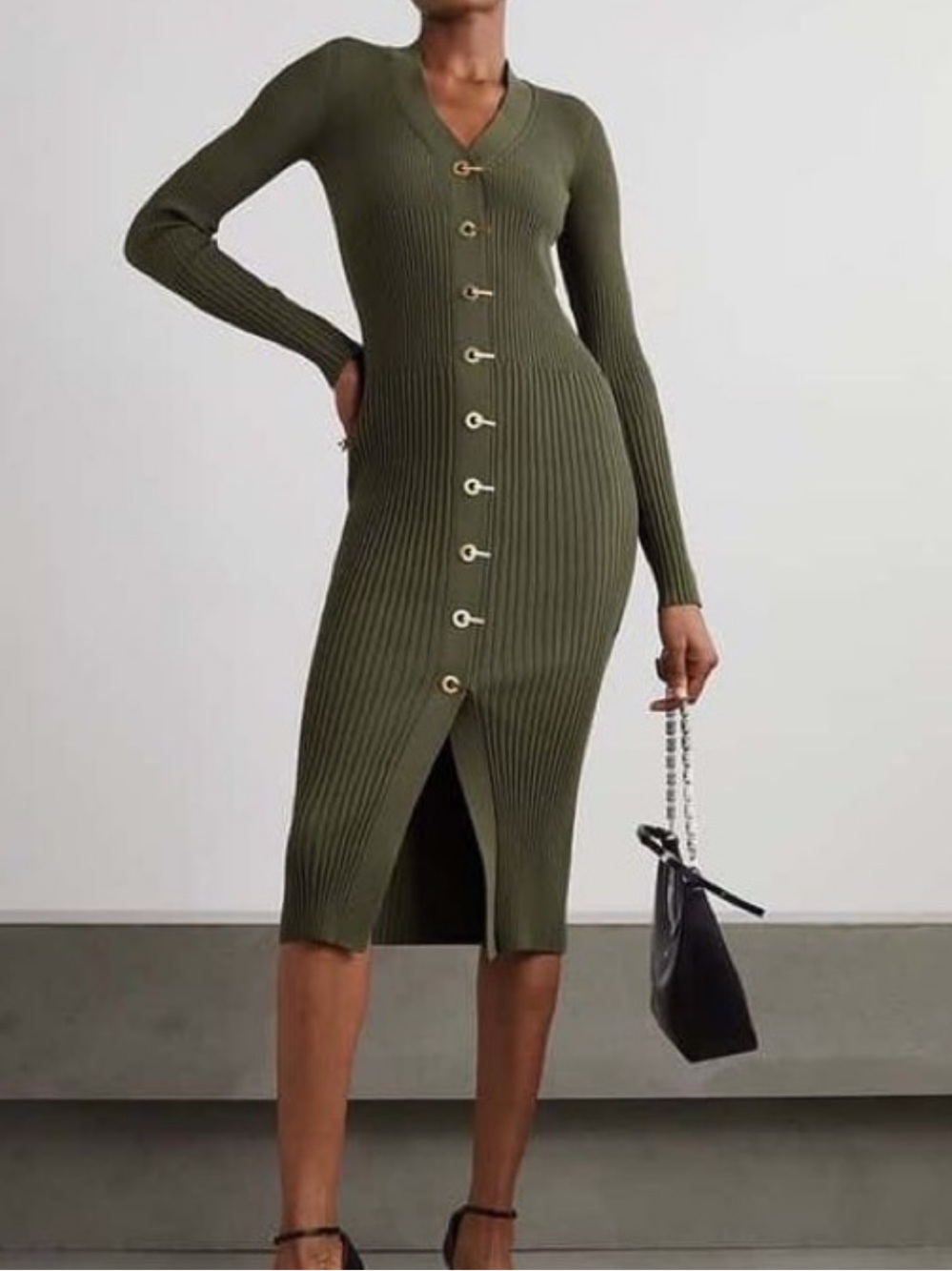 Dion Lee Olive Green Ribbed cardigan Dress